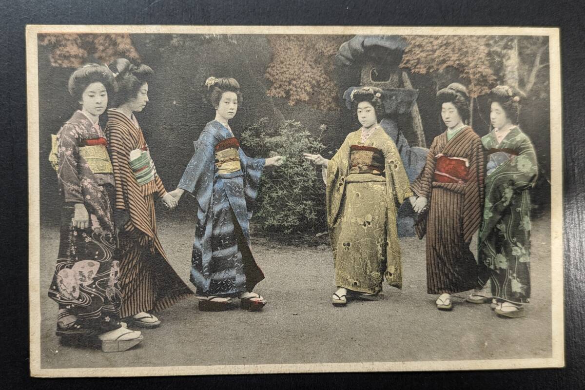 絵葉書　絵はがき　古写真　戦前　手彩色　美人　明治　大正　7-841　検）芸妓　芸者　舞妓　花魁　遊女　女優　ブロマイド_画像1