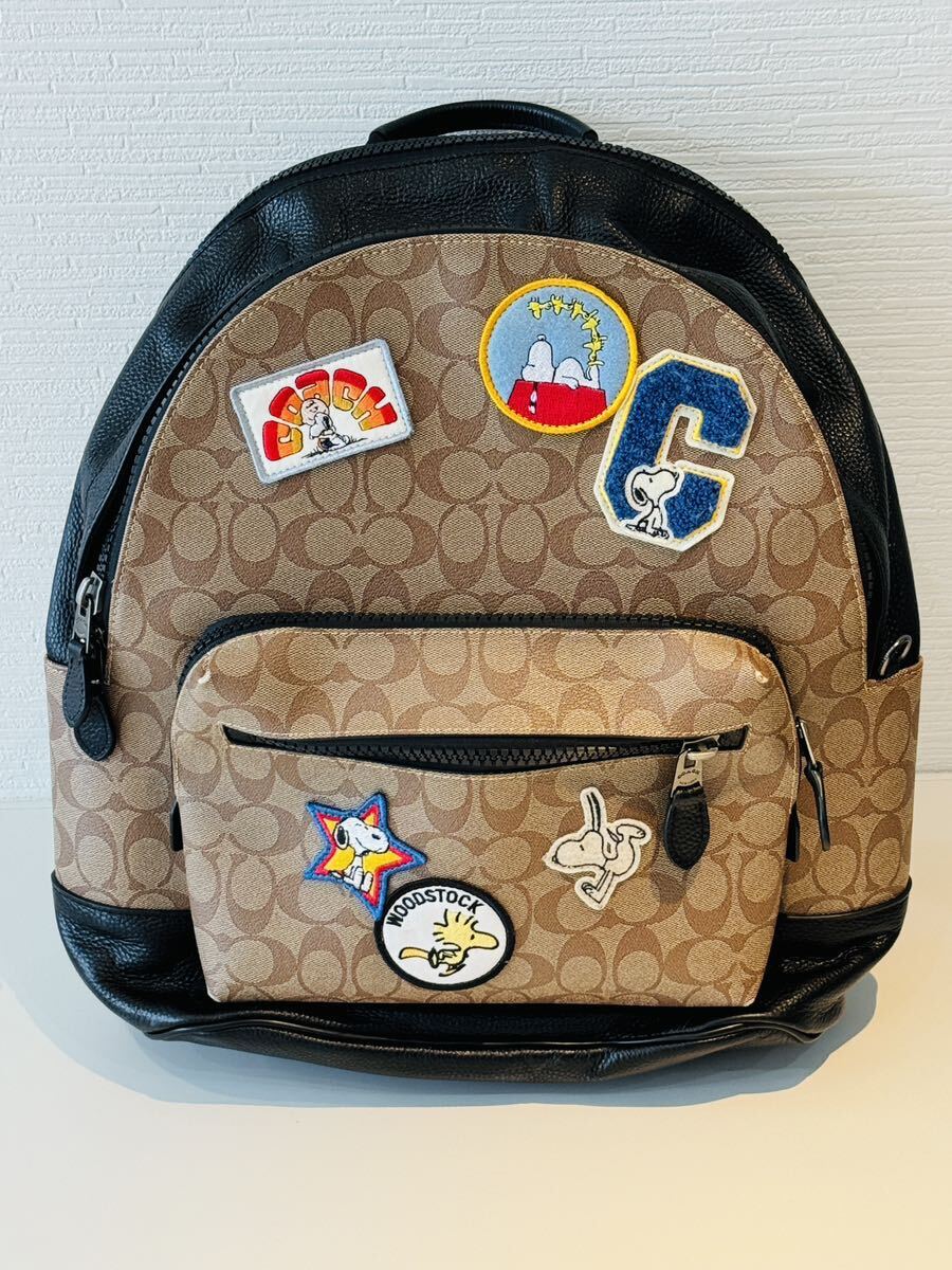 COACH コーチ 4030 シグネチャー ピーナッツコラボ スヌーピー PVC×レザー リュックサック ブラウン系 _画像1