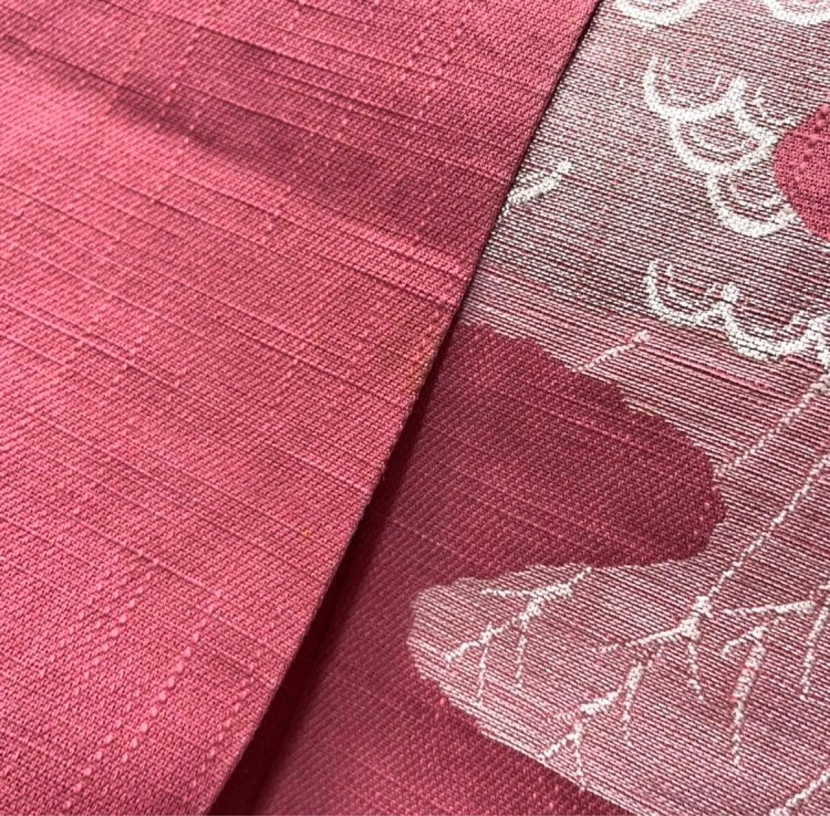 【344】名古屋帯 名古屋仕立て ピンク 着物・小紋・紬やリメイクなどに