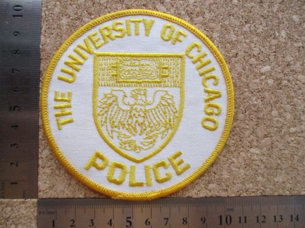 80s シカゴ大学University Of CHICAGOワッペンPOLICE/UChicagoカレッジVoygerエンブレムpatchノーベル賞ビンテージ警察USAパッチIVY D22_画像9