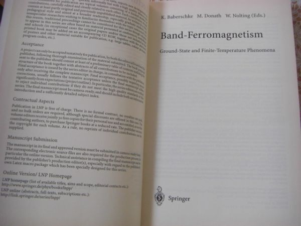 物理洋書 Band-ferromagnetism : ground-state and finite-temperature phenomena バンド強磁性：基底状態および有限温度現象 A93_画像3