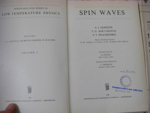 物理洋書 3冊 spin relaxation、Spin Waves、Spin Glasses and Other Frustrated Systems スピン緩和 スピン波 スピングラス A50_画像6