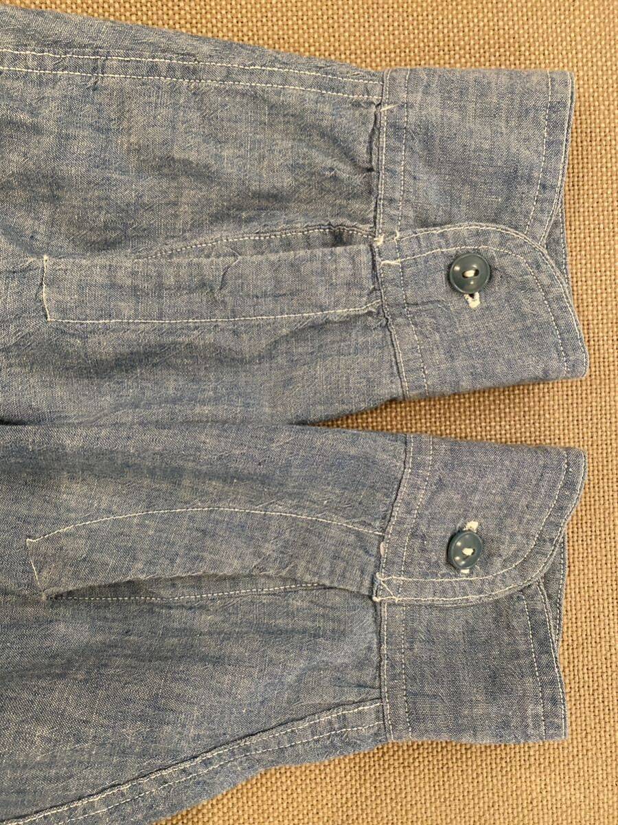 40s USN シャンブレー シャツ マチつき 襟ダブル 米軍実物 40s USN シャンブレー シャツ マチつき 襟ダブル 米軍実物