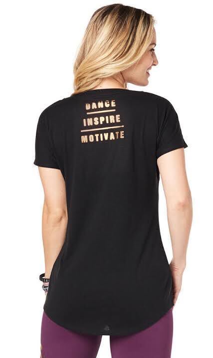 Zumba Inspire Hi Lo Top [Bold Black) ズンバ　ゴールド　キラキラロゴ　Tシャツ　カットソー　ブラック×ゴールド　黒_画像3