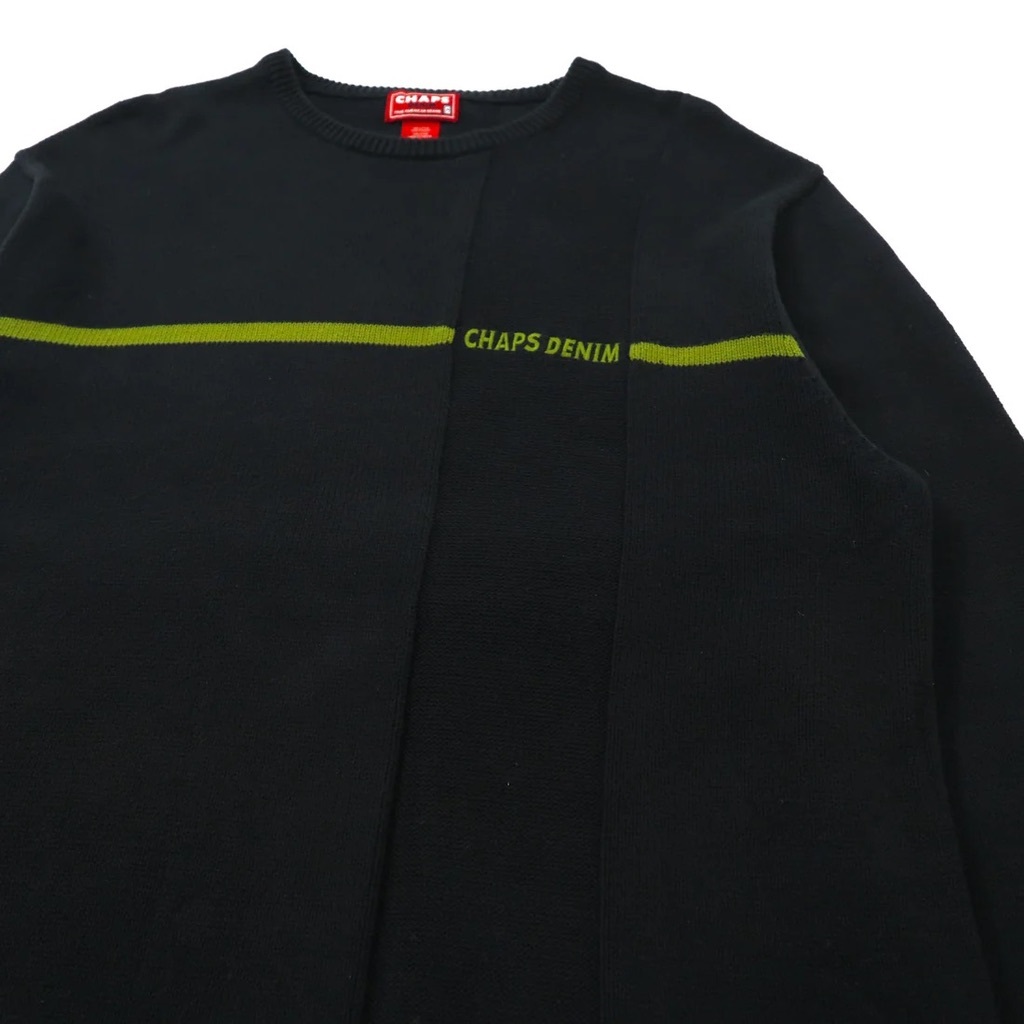 CHAPS DENIM ビッグサイズ クルーネックニット セーター XL ブラック コットン ロゴ刺繍 90年代_画像6