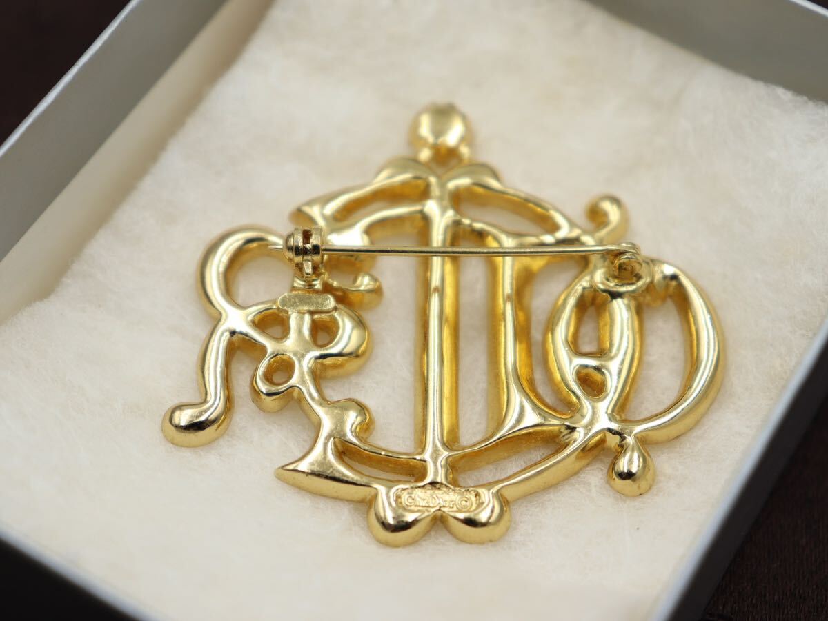 [ превосходный товар ] с коробкой Dior брошь старый Logo Gold цвет Vintage Christian Dior аксессуары 4*4*5