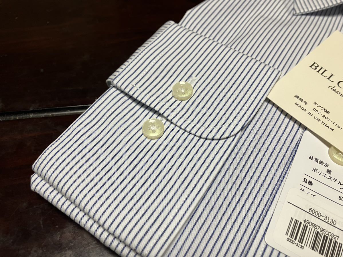 百貨店販売品　BILL CAUSE☆形態安定　白地×ブルーストライプワイシャツ　M(39-80)　レギュラーカラー　送料無料_画像3