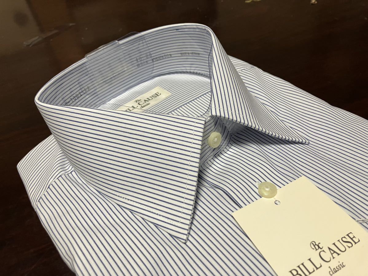 百貨店販売品 BILL CAUSE 形態安定 白地×ブルーストライプワイシャツ M(39-78) レギュラーカラー 送料無料の画像5