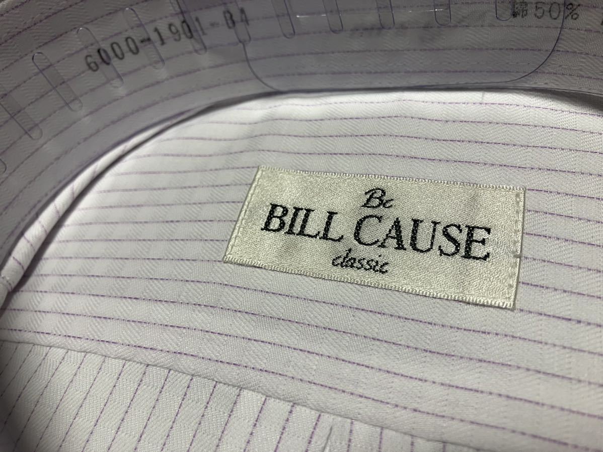 百貨店販売品　BILL CAUSE☆形態安定　白市松織柄×紫ピンストライプワイシャツ　M(39-78)　ボタンダウン　送料無料