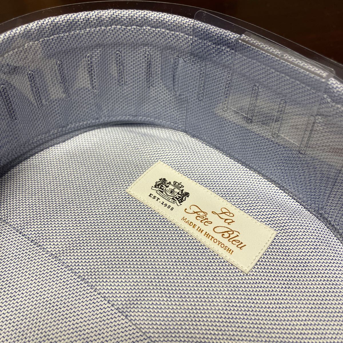 La fete bleu MADE IN HITOYOSHI ☆ブルー無地 ボタンダウンワイシャツ L(41-84) 百貨店販売品 人吉産の画像5