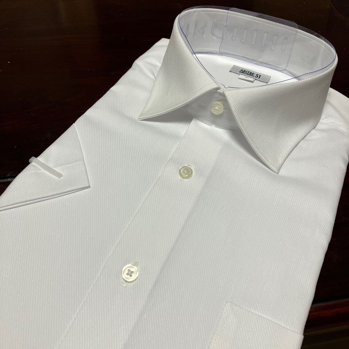 ABITRE51☆半袖　白織柄バイアス　形態安定ワイシャツ　L(首41㎝)　セミワイド　
