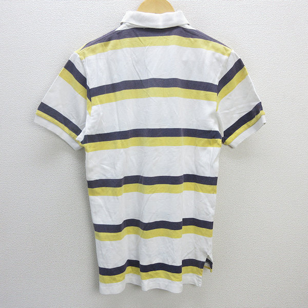 D■ラルフローレン/POLO Ralph Lauren ボーダー柄 鹿の子 半袖ポロシャツ【S】白/MENS/81【中古】_画像3