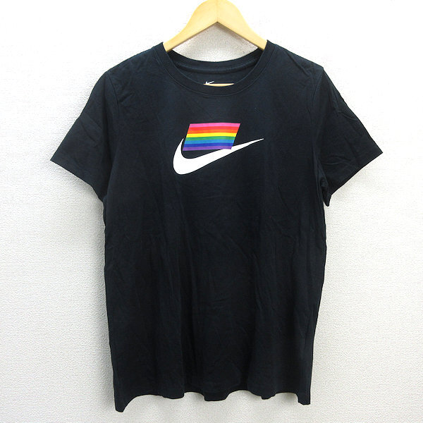 G■ナイキ/NIKE TEE ロゴプリントTシャツ/CD9070-010【XL】黒/LADIES/13【中古】■_画像1