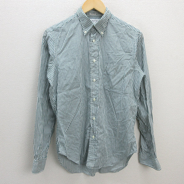 H■インディビジュアライズドシャツ/INDIVIDUALIZED SHIRTS SLIM FIT ストライプ柄 長袖BDシャツ【15-33】緑/MENS■114【中古】_画像1