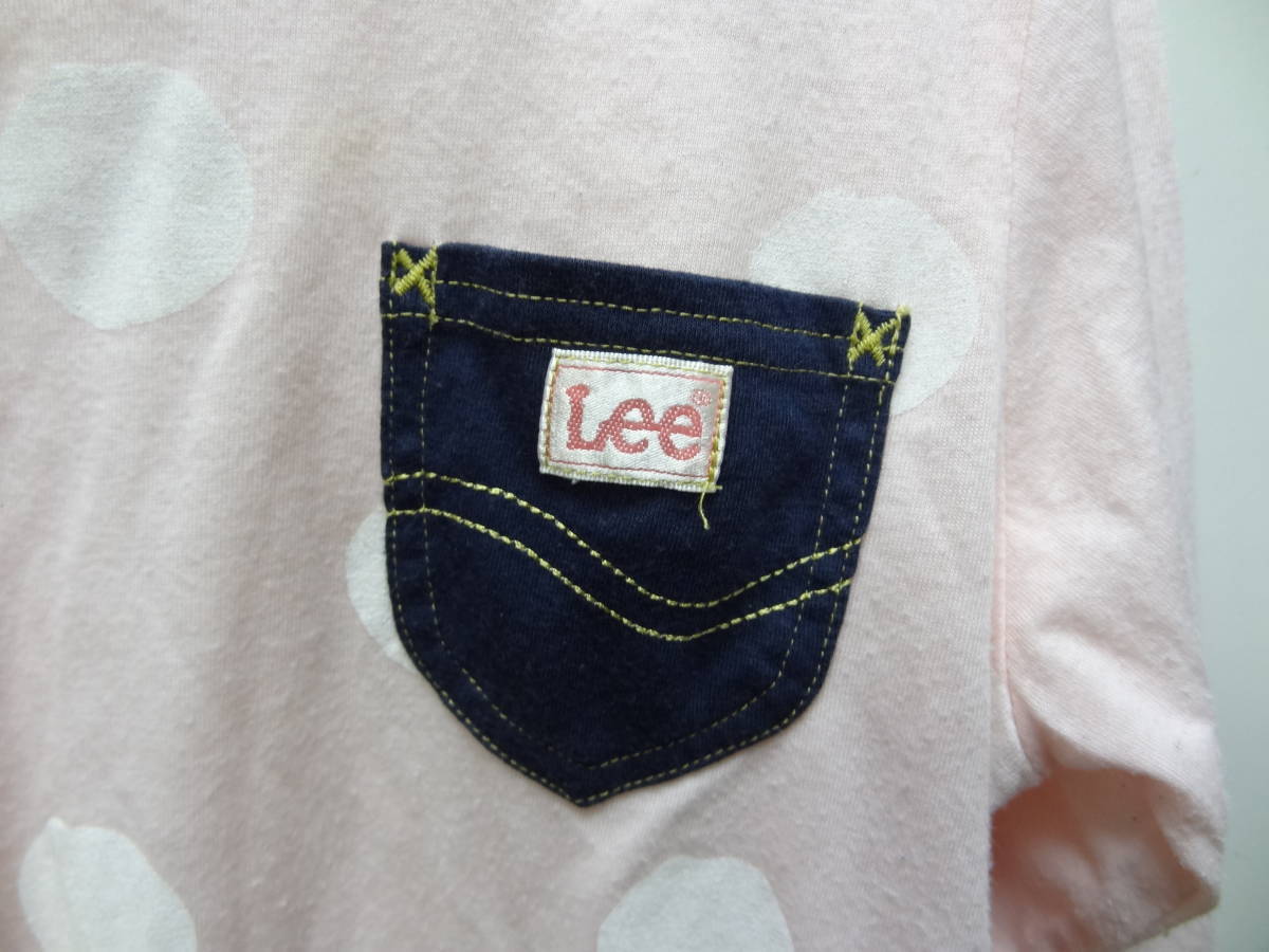 全国送料無料 リーLee 子供服キッズ女の子水玉柄プリントデニム風ポケット付き長袖ピンクTシャツ 120