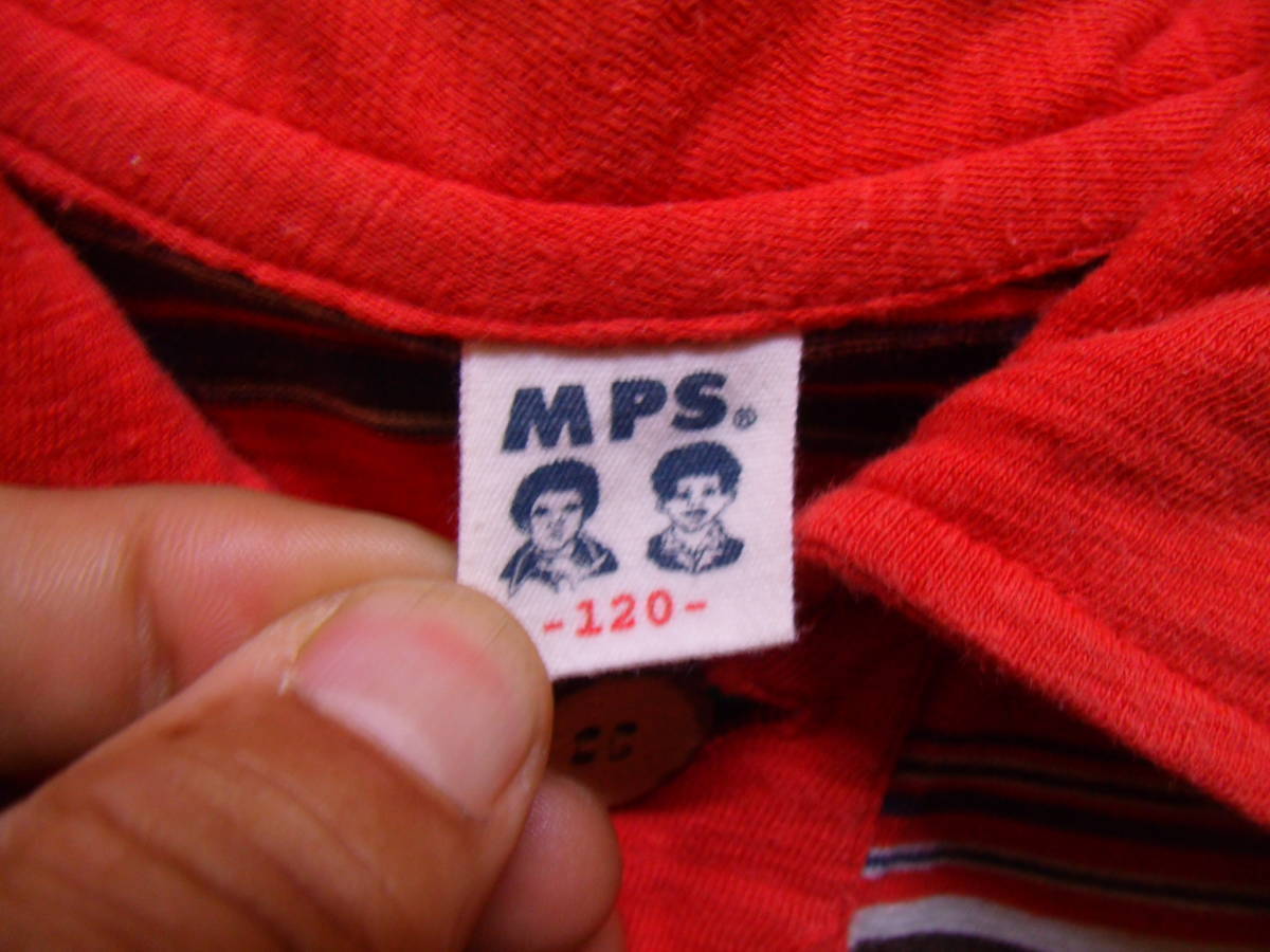 全国送料無料 エムピーエス MPS ライトオン 子供服キッズ 男の子半袖木製ボタンボーダーサーファーポロシャツ 120_画像5