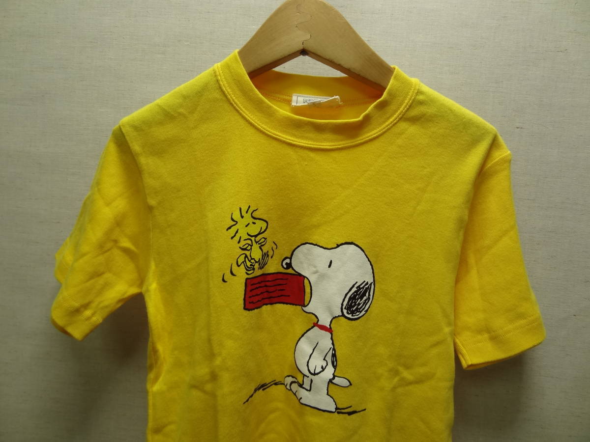 全国送料無料 スヌーピー＆ウッドストック PEANUTS グレース製 レディース 黄イエロー色 半袖プリントTシャツ M