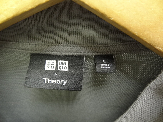 全国送料無料 ユニクロ X セオリー Theory メンズ チャコールグレー 半袖 カットソーフルオープンポロシャツ L