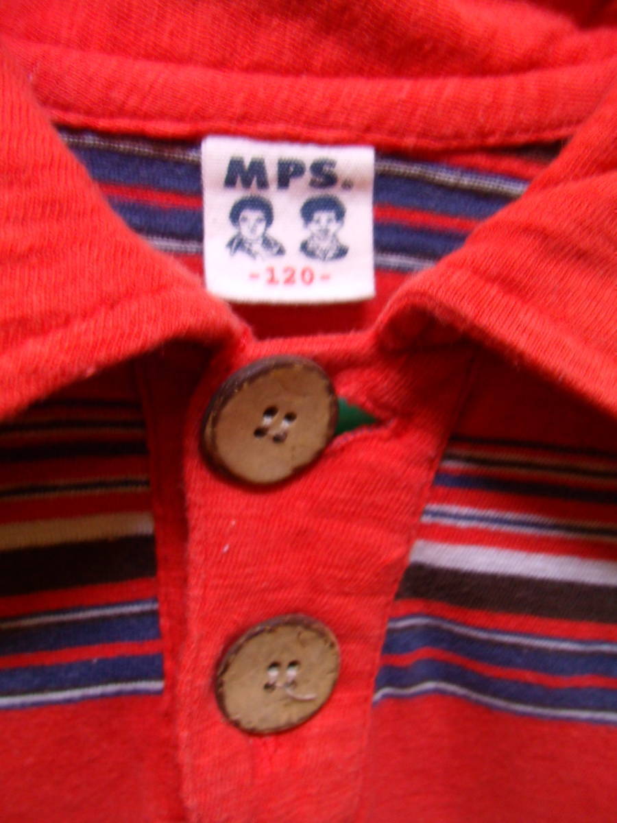 全国送料無料 エムピーエス MPS ライトオン 子供服キッズ 男の子半袖木製ボタンボーダーサーファーポロシャツ 120_画像4