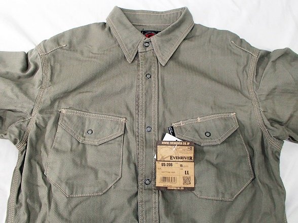  unused i-bnli bar EVENRIVER herringbone shirt US-206 olive LL size work clothes Work wear working clothes outlet 