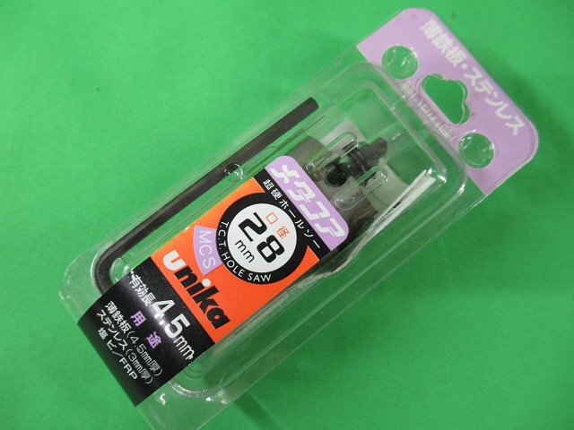 未使用 ユニカ 超硬ホールソー 口径28mm 有効長4.5mm 薄鉄板 ステンレス アウトレット unika 送料300円の画像1