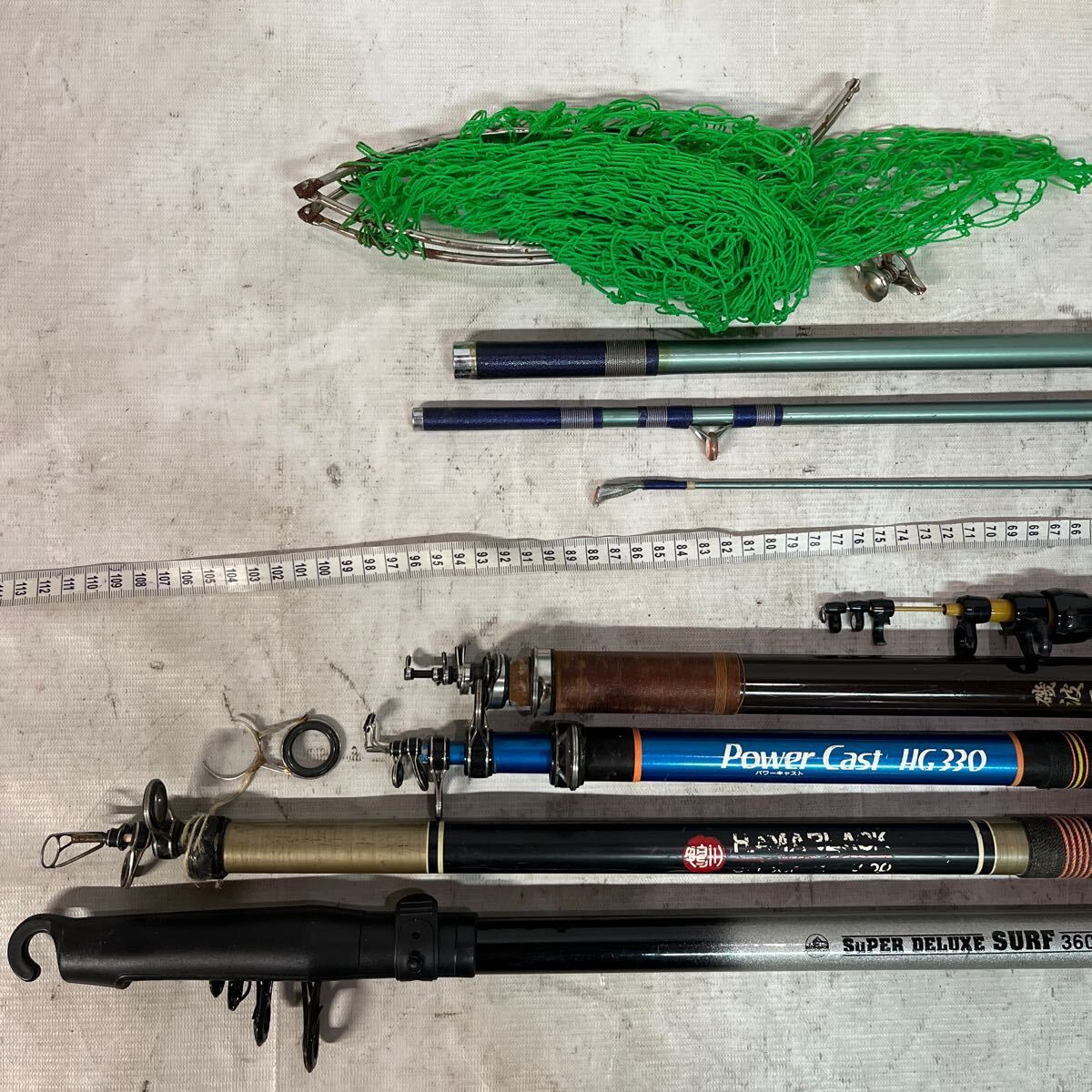 [ junk ] fishing supplies. fishing rod. net 