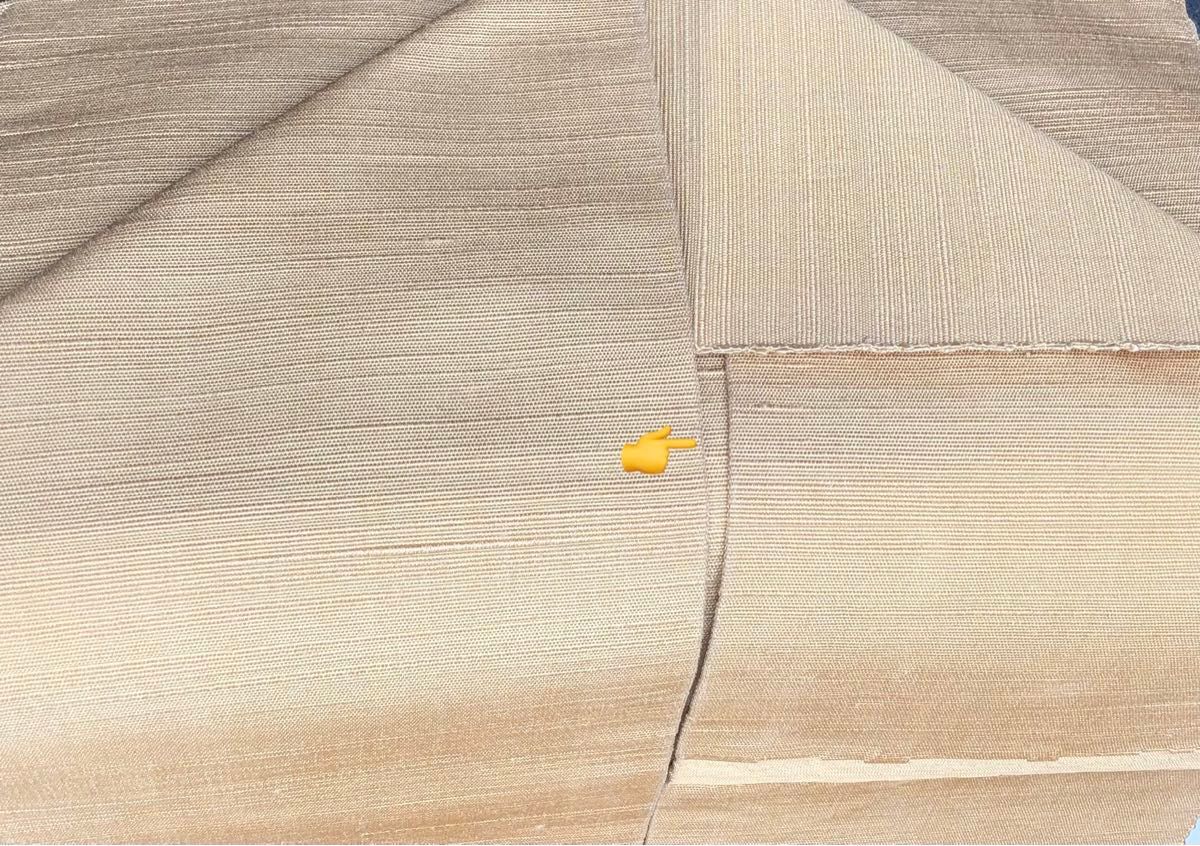 名古屋帯 正絹 八寸 紬 六通 黄色 黄土色 しぼ 縞 アンティーク リメイク レトロ 小紋 単衣 