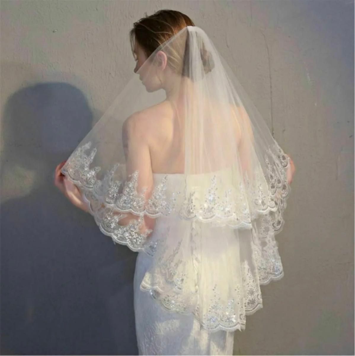ブライダル ウェディングベール スパンコール 刺繍 ベール ドレス オフホワイト 結婚式 ウェディングドレス