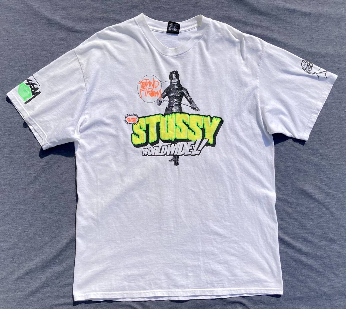 00s stussy WORLD WIDE Tシャツ L 白 両面プリント ステューシー X-RAY VISION FUNKY FRESH の画像1
