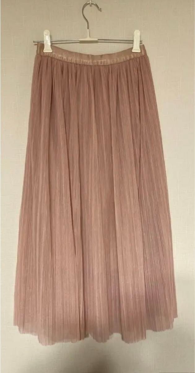 韓国　ピンクスカート　ロングスカート　プリーツスカート　チュールスカート