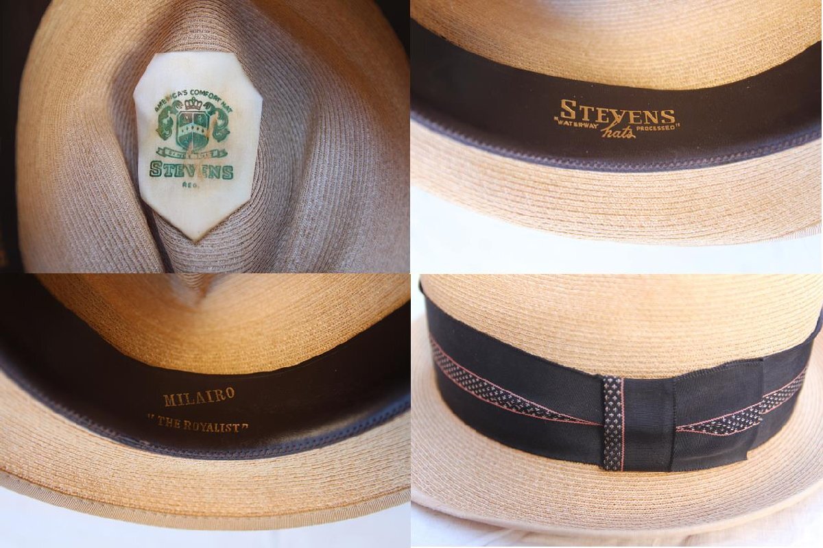 60s 70s VINTAGE ヴィンテージ USED 古着 Stevens USA Straw Hat ストローハット 麦わら帽子 7 1/5 パナマハット Natural クロピン 希少_画像2
