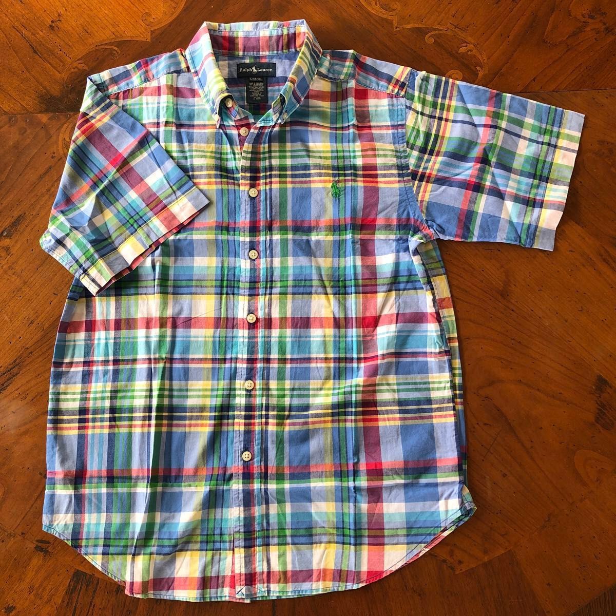 【Polo by Ralph Lauren】ボーイズＬサイズ（14-16）/チェックボタンダウンシャツ/ポロ刺繍「緑」