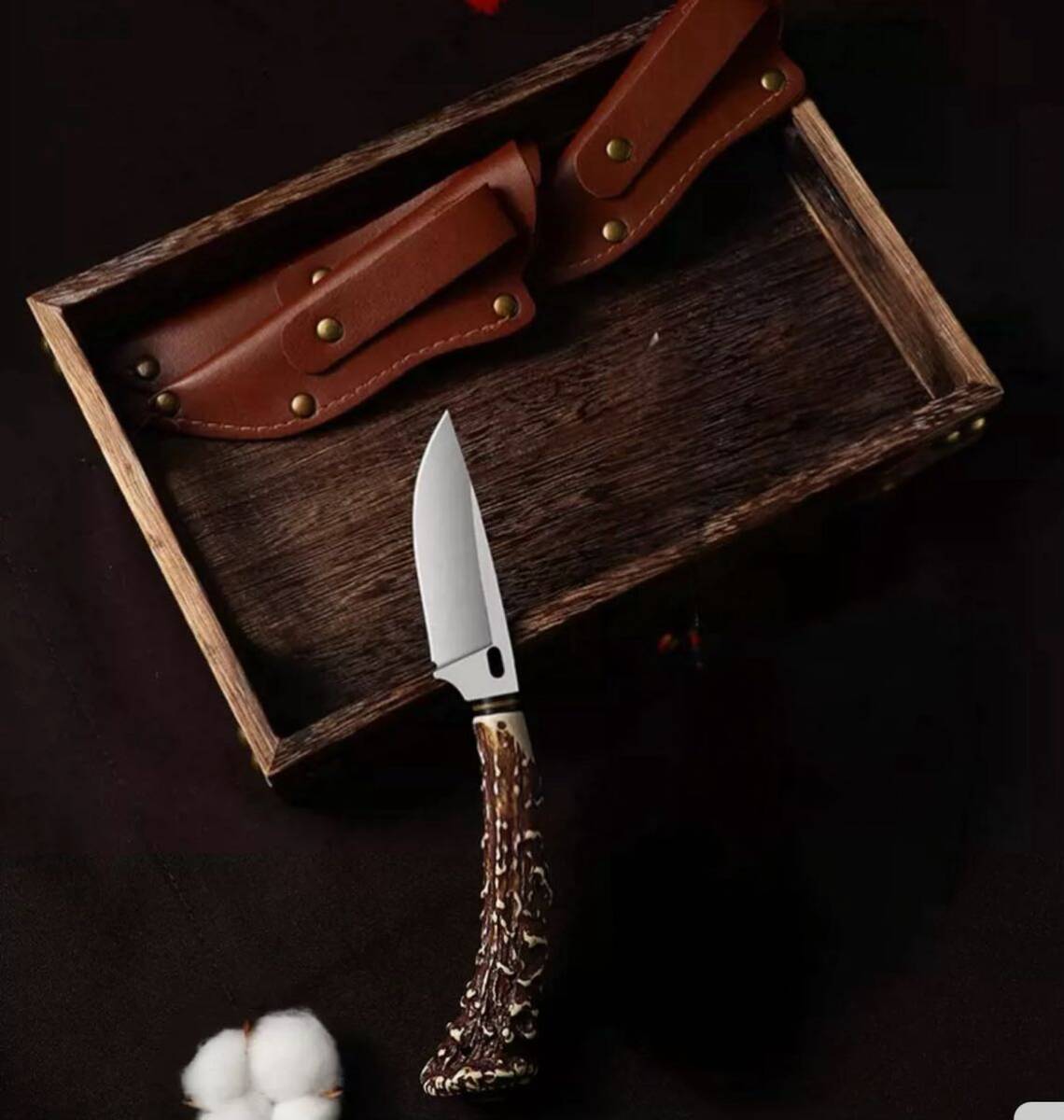 シースナイフ アウトドア 野外キャンプ携帯小直刀 ウッドハンドル 登山 ダマスカスナイフの画像3