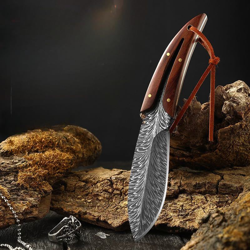 シースナイフ アウトドアナイフ 専用レザーシース ステンレス鋼 キャンプ サバイバル 狩猟刀の画像3