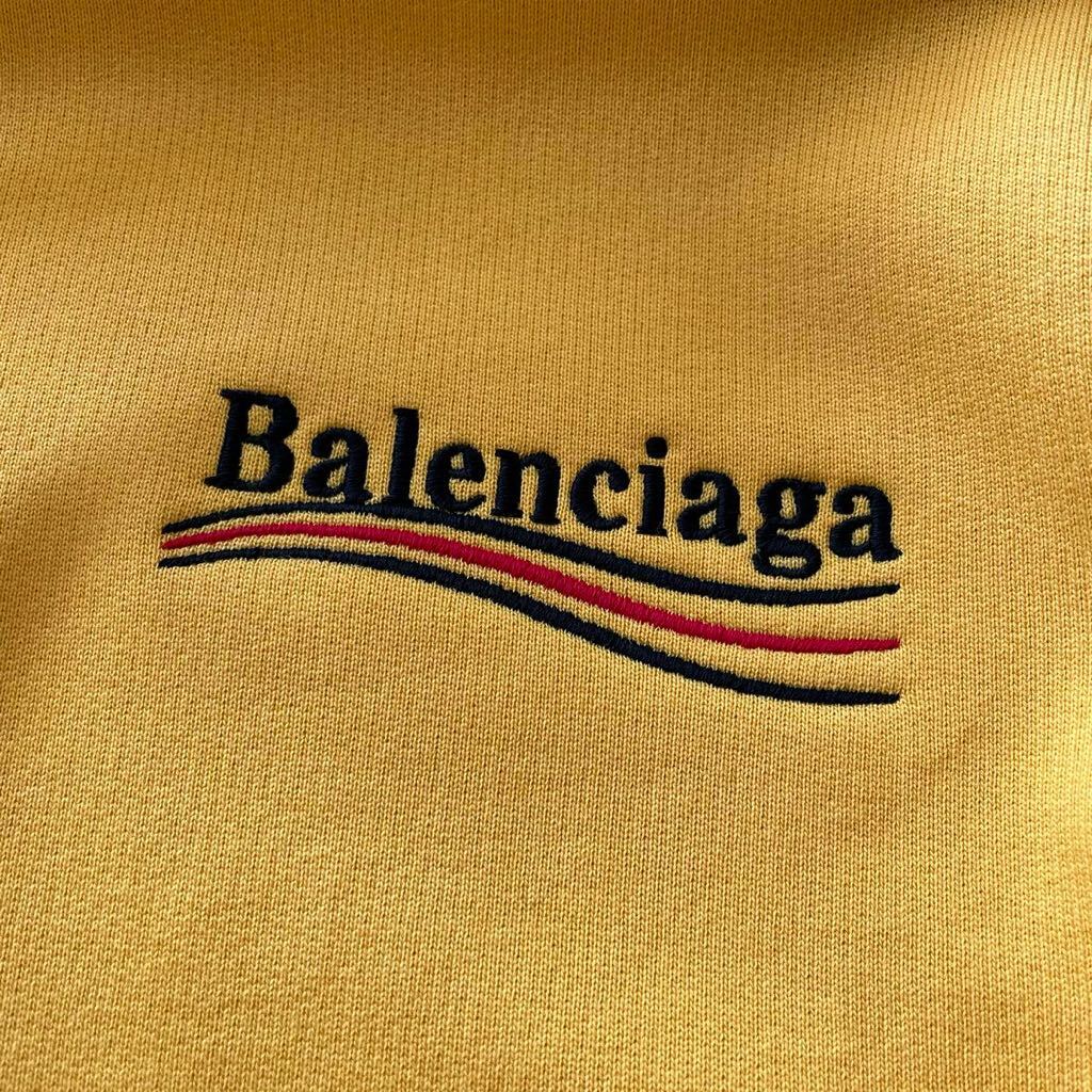 新品タグ付き/L相当★ バレンシアガ BALENCIAGA 希少カラー！ キャンペーンロゴ 刺繍 パーカー スウェット プルオーバー イエロー メンズの画像5