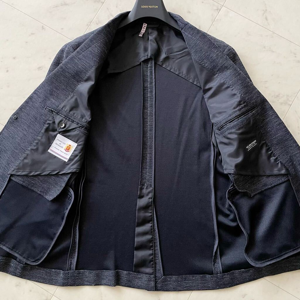 極美品/Lサイズ☆ VAN BROTHERS ヴァン ブラザーズ　VAN JACKET プレミアムフレンチリネン テーラードジャケット AB6 麻 霜降り ネイビー