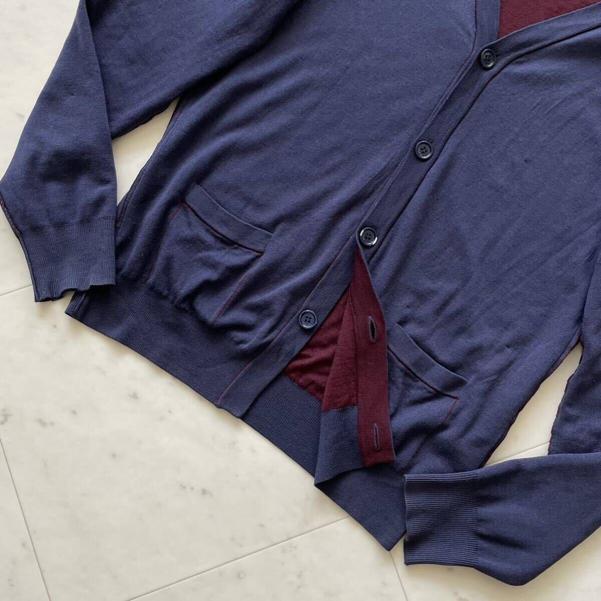 Dior HOMME ディオール オム ニット カーディガン ジャケット ブルゾン Mサイズ ウール100% イタリア製 春秋 高級感◎ ネイビー 紺 メンズの画像6