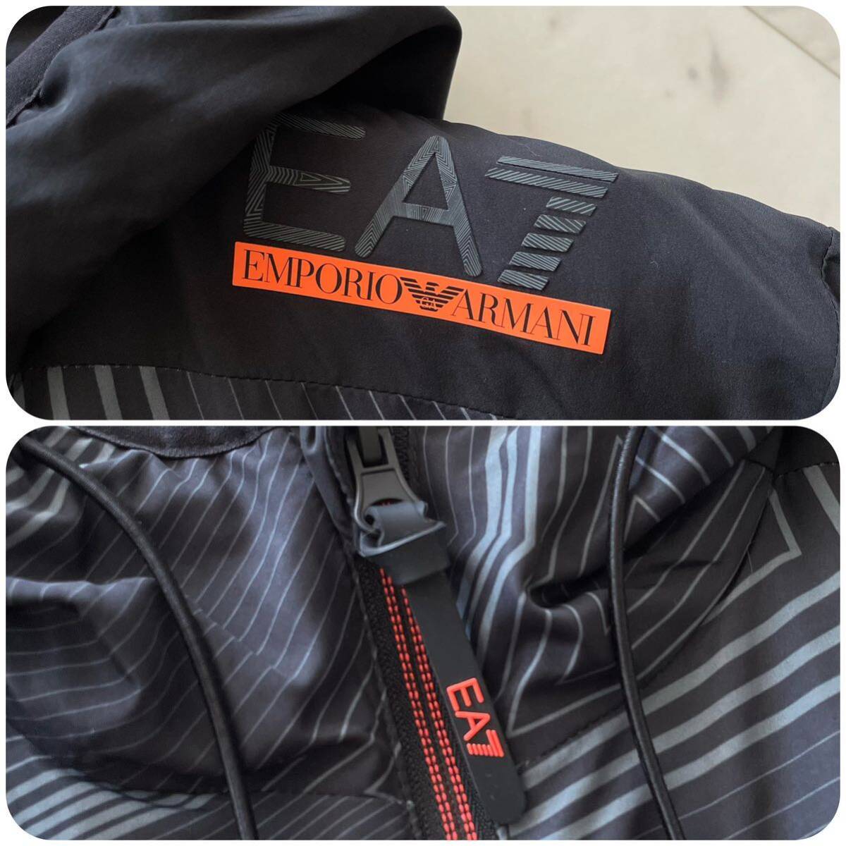 美品/L相当★ EMPORIO ARMANI エンポリオ アルマーニ VENTUS7 中綿 ジップ パーカー ジャケット ブルゾン 撥水加工 WIND PROOF ブラック 黒の画像8