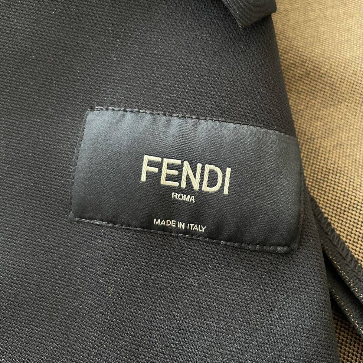 美品☆ FENDI フェンディ ズッカ柄 テーラード ジャケット ジャージー アンコン ストレッチ size46/M スリーブロゴ イタリア製 ブラック 黒