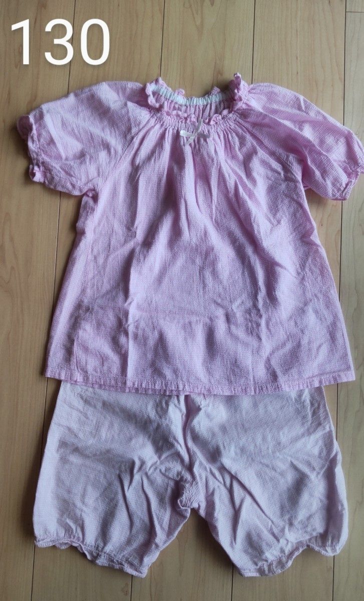 130 パジャマ 上下セット ルームウェア ピンク 女の子　半袖  夏
