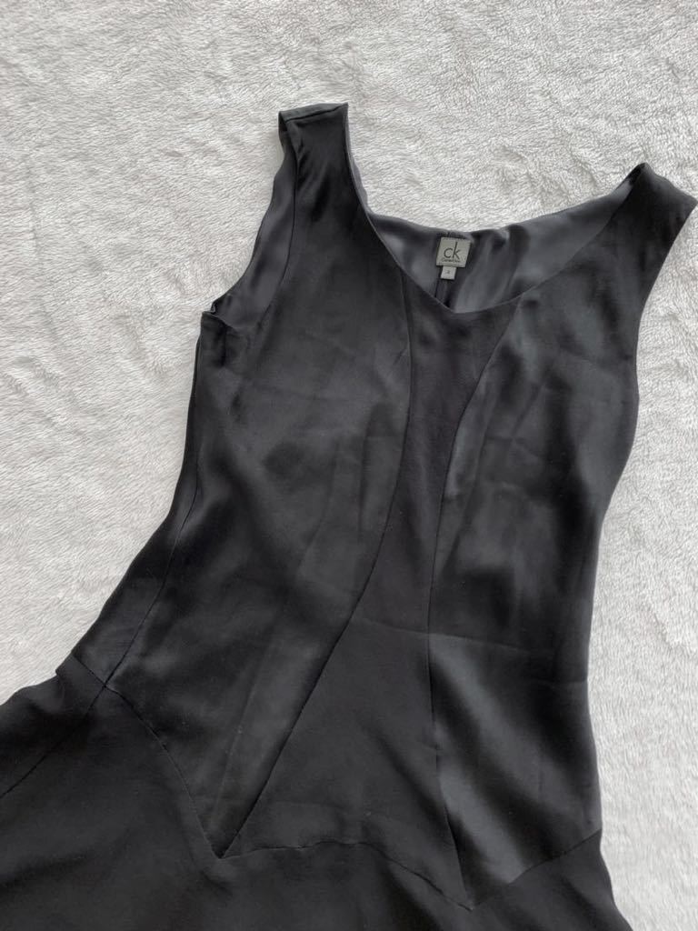 CK Calvin Klein シルクロングワンピースドレス size4 ブラック カルバンクライン 黒