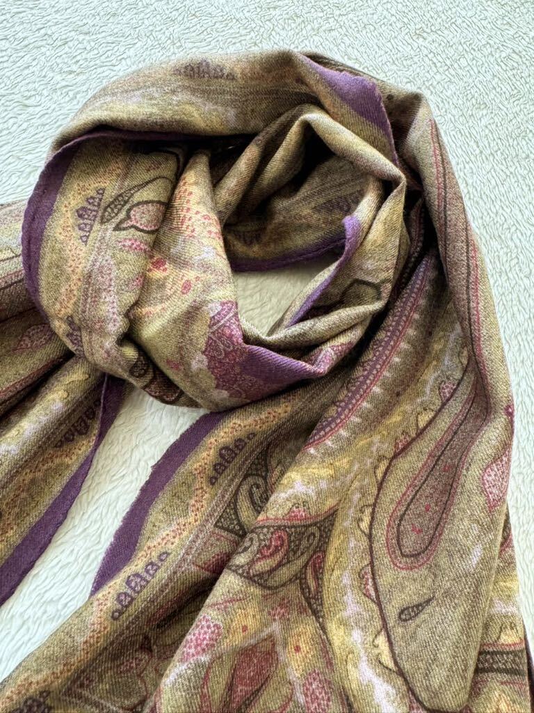 ETRO Italy made peiz Lee pattern silk . wool stole scarf muffler purple pink Etro 