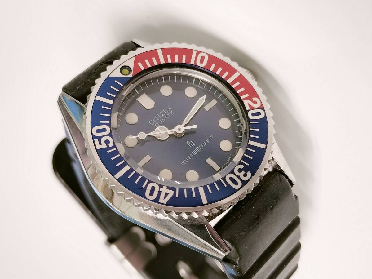  【正常稼働中】 シチズン QZ 4-105087 ダイバー 150M 青文字盤 レディース腕時計の画像1
