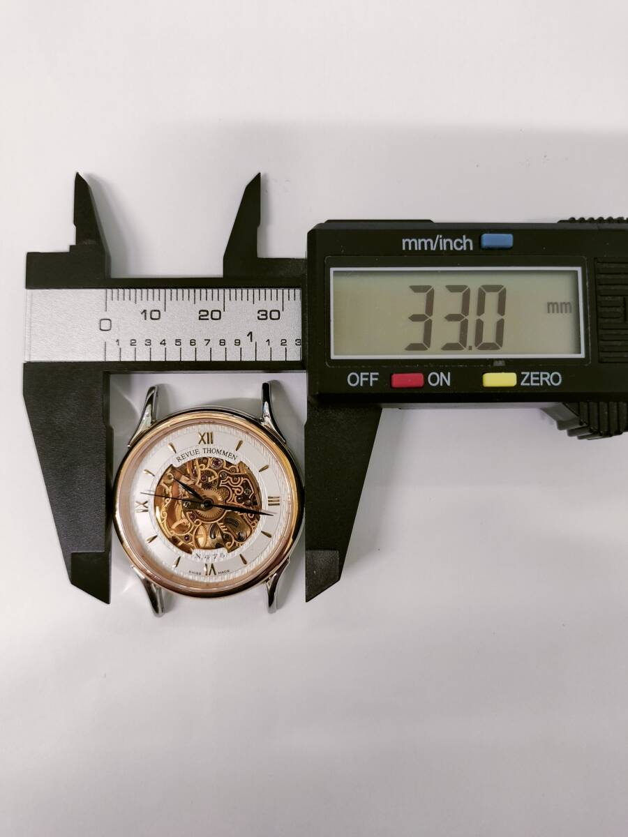 【稼働品】 美品 REVUE THOMMEN レビュートーメン No475 スケルトン文字盤 自動巻 22石 メンズ腕時計の画像9