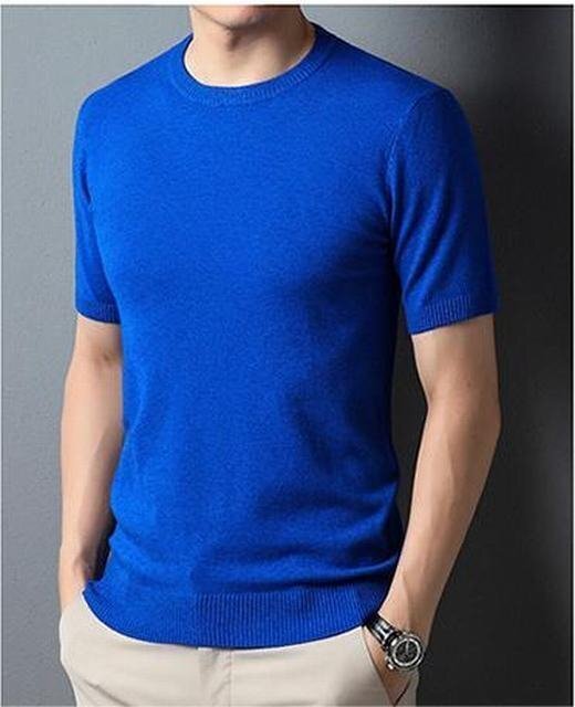 サマーセーター ニットTシャツ 半袖ニット メンズ サマーニット トップス カットソー カジュアル ダークブルー 2XL_画像2