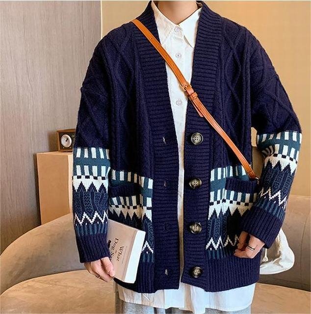 新作メンズ 春 秋 冬 おしゃれ 紳士服 ショート 通勤 ニットカーディガン アウター 無地 コート ビジネス ネイビー XL_画像2