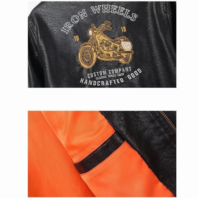 ライダースジャケット バイク 革ジャン ジャケット フライトジャケット 大きいサイズ アウター 豪華刺繍 カメラマン XLサイズ_画像6