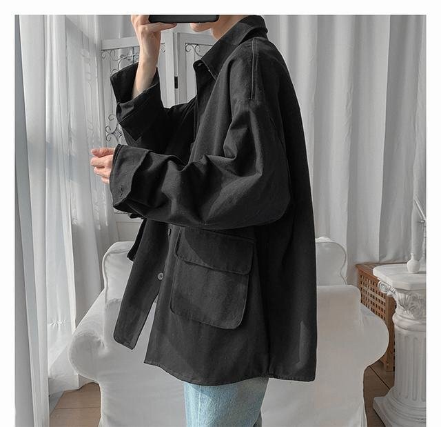 メンズカバーオール メンズ アウター シャツジャケット 秋春服 ファッション 新作 カジュアル　ブラック　2XL_画像6