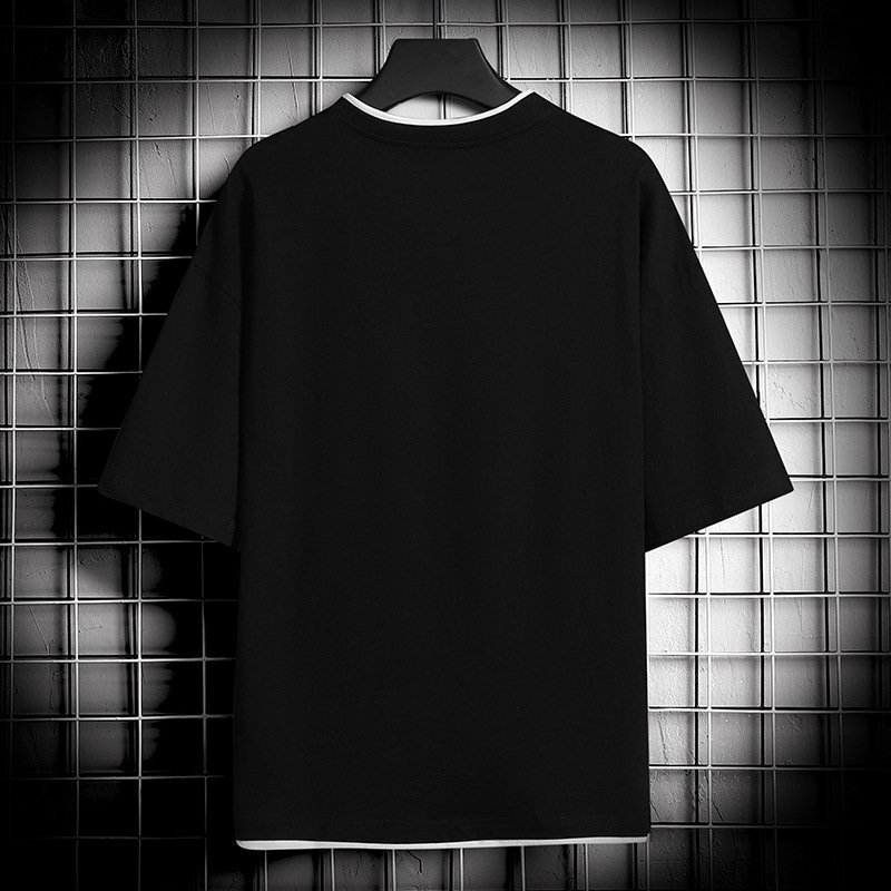 メンズ五分 七分袖Tシャツ カットソー トップス tシャツ メンズ クルーネック 半袖 高品質 夏 オールインワン　ブラック3XL_画像3