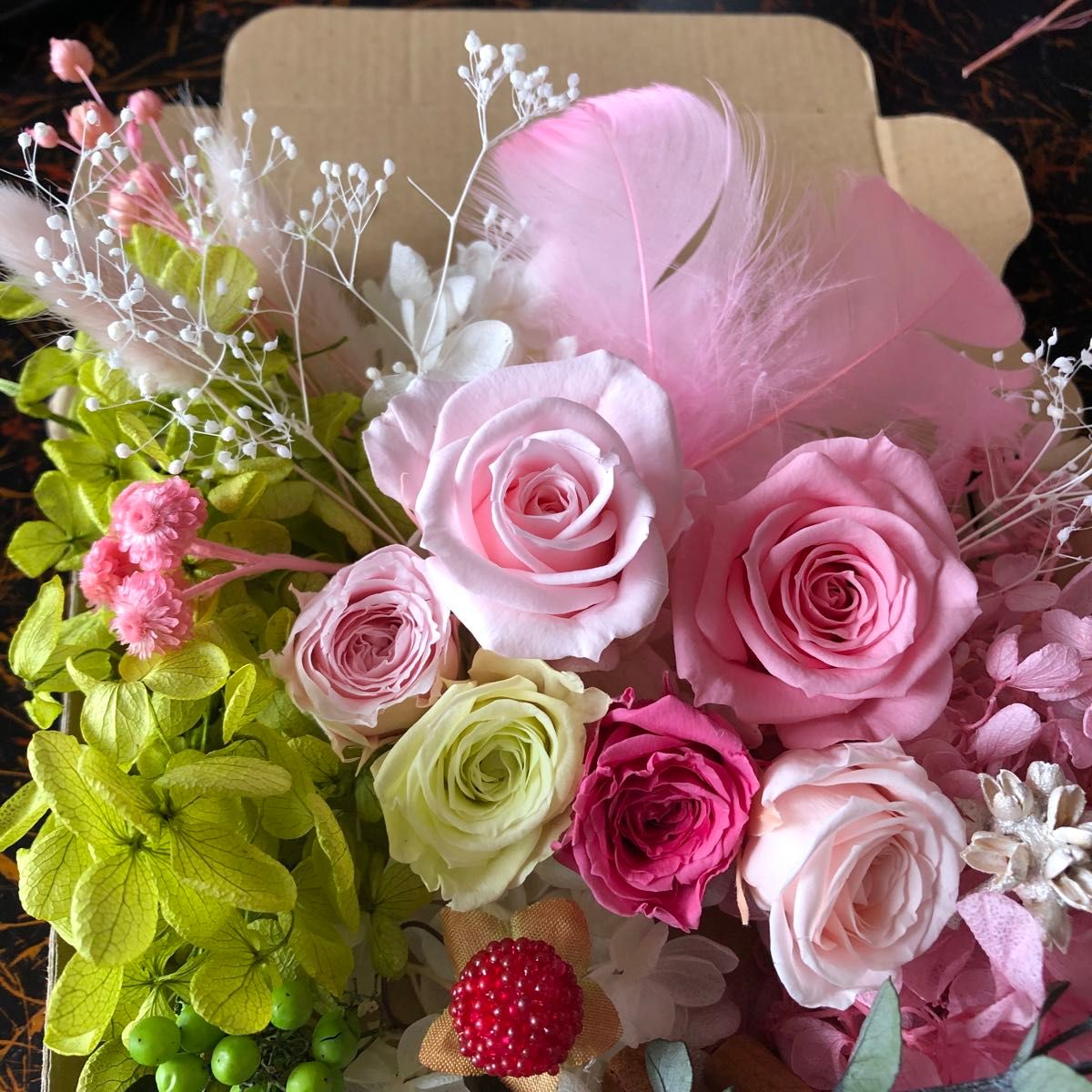 お買い得スイートピンク花材セット　 プリザーブドフラワー　誕生日　入学祝い　母の日